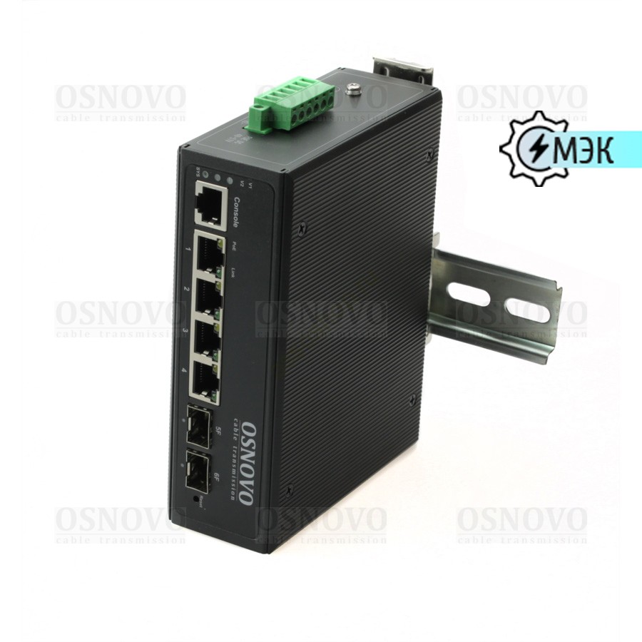 Коммутатор Osnovo SW-80402/IL, L2+ пром.исп, 6п, 4xGE PoE, 2xGE SFP, без БП