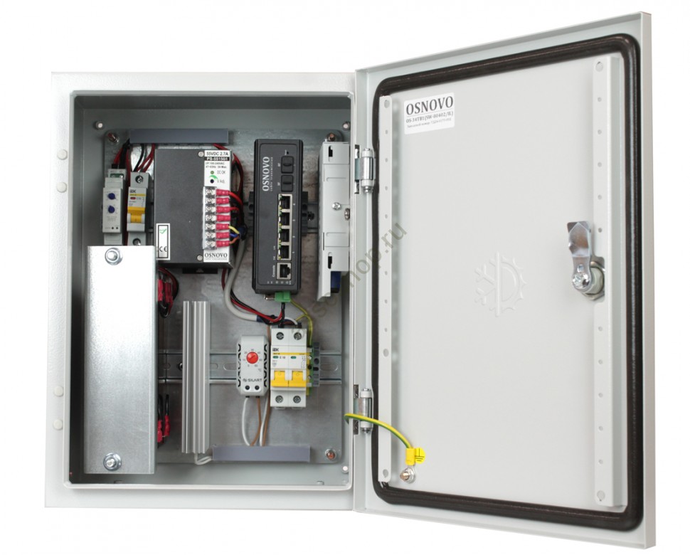 Коммутатор Osnovo OS-34TB1(SW-80402/IL), уличный упр.L2, 6п,PoE,БП,АКБ,автомат,опт.кросс,термостаб