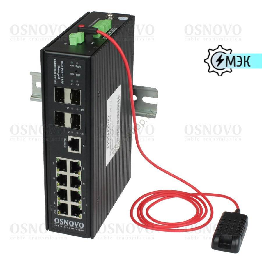 Коммутатор Osnovo SW-80804/ILS(port 90W,300W), L2+ пром.исп, 12п, 8xGE PoE, 4xGE SFP, без БП
